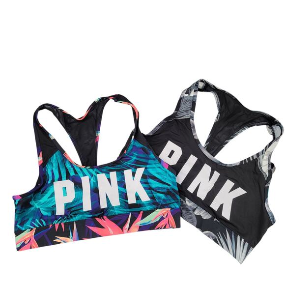 VS PINK Ultimate Unlined Racerback Sports Bra Size Large 2 Piece Bundle NWOT - Picture 1 of 11